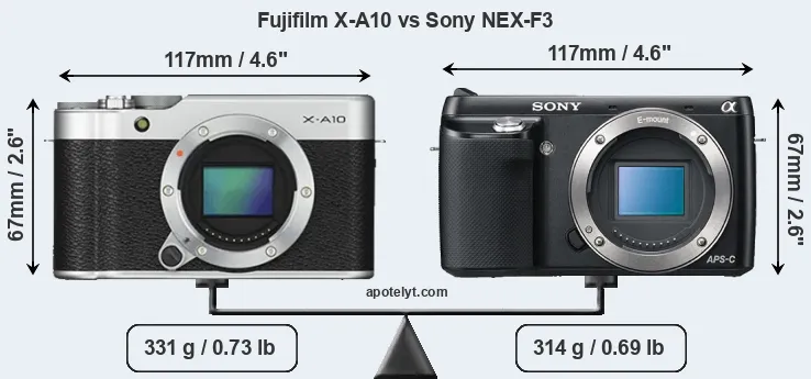 Size Fujifilm X-A10 vs Sony NEX-F3