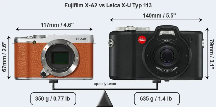 Size Fujifilm X-A2 vs Leica X-U Typ 113
