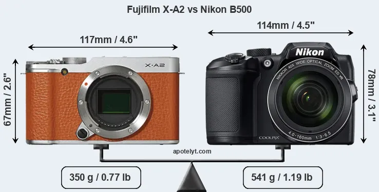 Size Fujifilm X-A2 vs Nikon B500