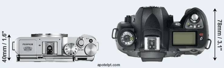 Compare X-A2 versus D70 top