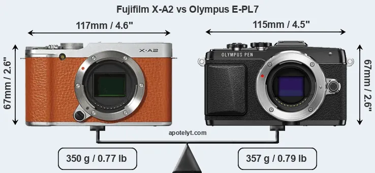 Size Fujifilm X-A2 vs Olympus E-PL7