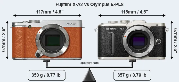 Size Fujifilm X-A2 vs Olympus E-PL8