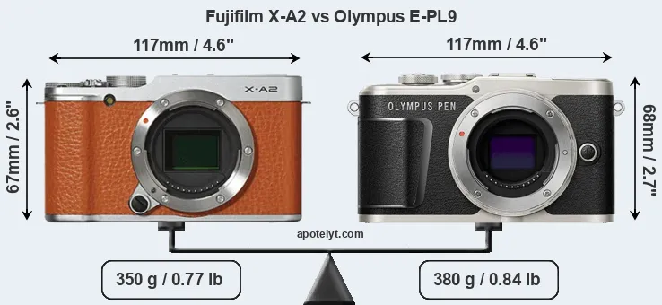 Size Fujifilm X-A2 vs Olympus E-PL9