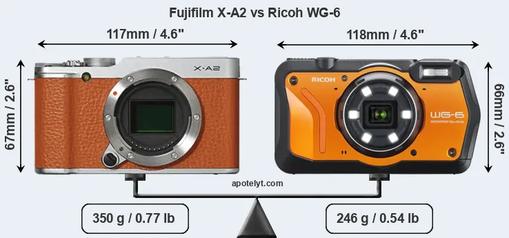 Size Fujifilm X-A2 vs Ricoh WG-6