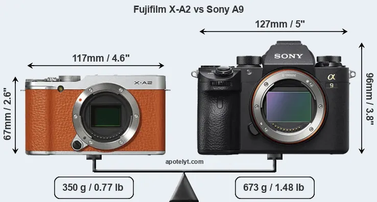 Size Fujifilm X-A2 vs Sony A9