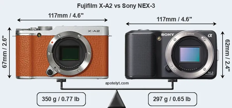 Size Fujifilm X-A2 vs Sony NEX-3