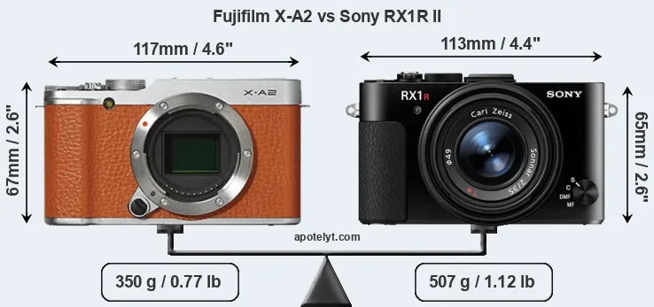 Size Fujifilm X-A2 vs Sony RX1R II