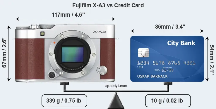 Fujifilm X-A3 vs credit card front