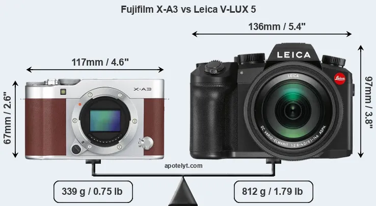 Size Fujifilm X-A3 vs Leica V-LUX 5