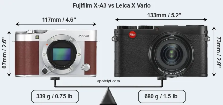 Size Fujifilm X-A3 vs Leica X Vario