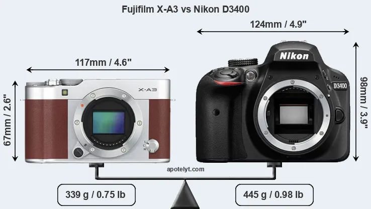 Size Fujifilm X-A3 vs Nikon D3400
