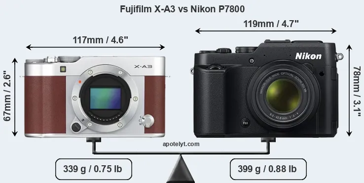 Size Fujifilm X-A3 vs Nikon P7800
