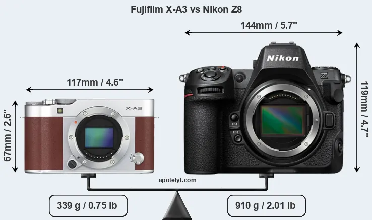 Size Fujifilm X-A3 vs Nikon Z8