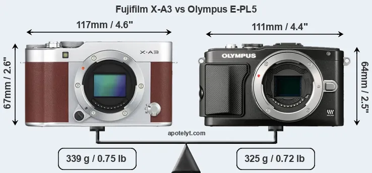 Size Fujifilm X-A3 vs Olympus E-PL5