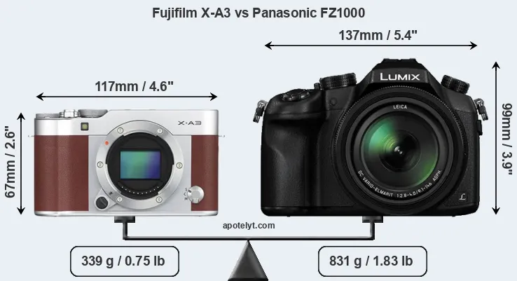 Size Fujifilm X-A3 vs Panasonic FZ1000