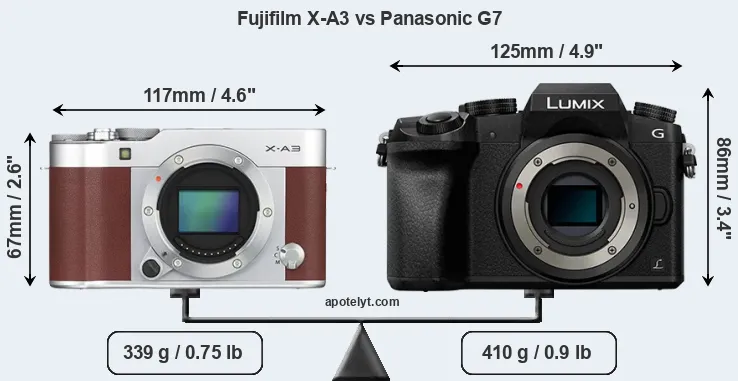 Size Fujifilm X-A3 vs Panasonic G7