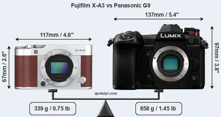 Size Fujifilm X-A3 vs Panasonic G9