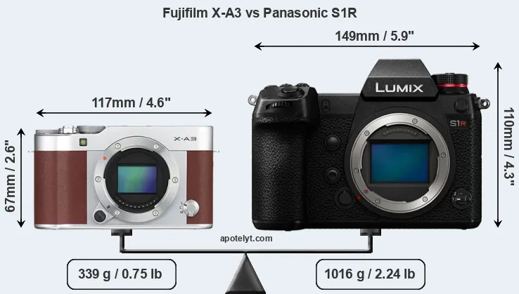 Size Fujifilm X-A3 vs Panasonic S1R