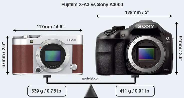 Size Fujifilm X-A3 vs Sony A3000
