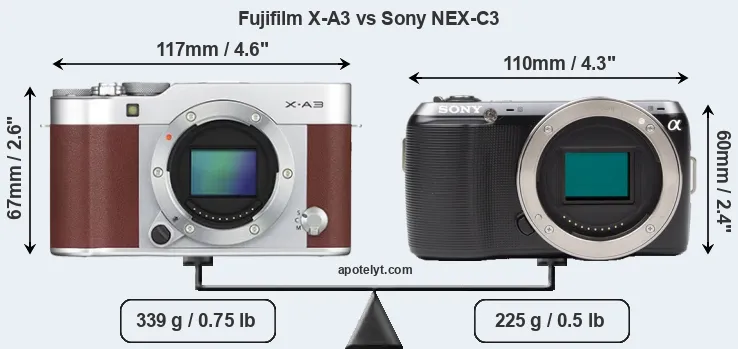 Size Fujifilm X-A3 vs Sony NEX-C3