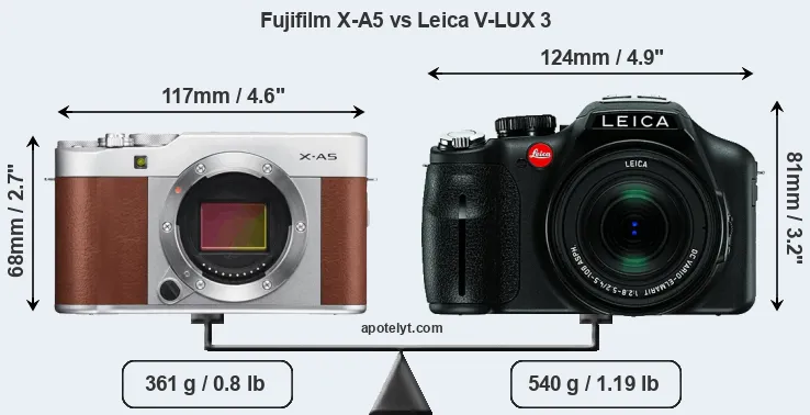 Size Fujifilm X-A5 vs Leica V-LUX 3
