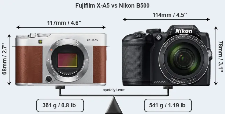 Size Fujifilm X-A5 vs Nikon B500