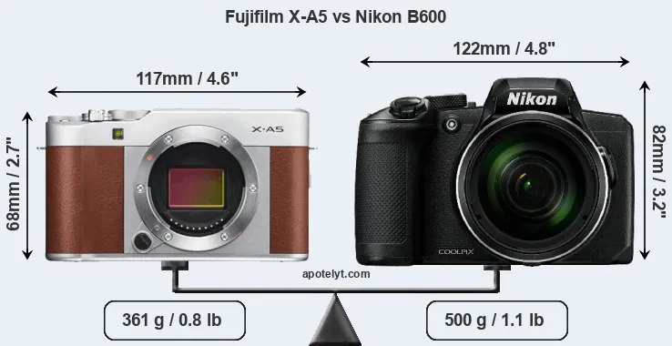 Size Fujifilm X-A5 vs Nikon B600