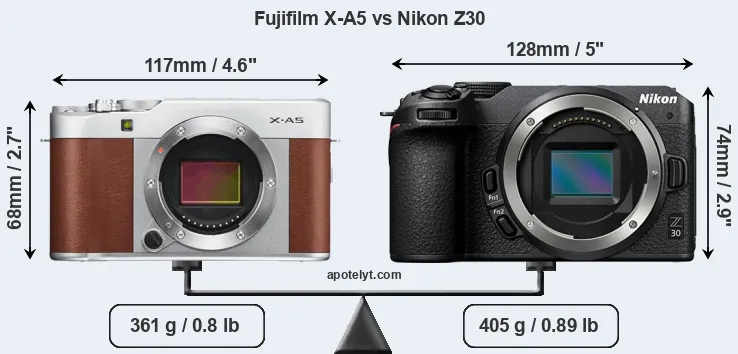 Size Fujifilm X-A5 vs Nikon Z30