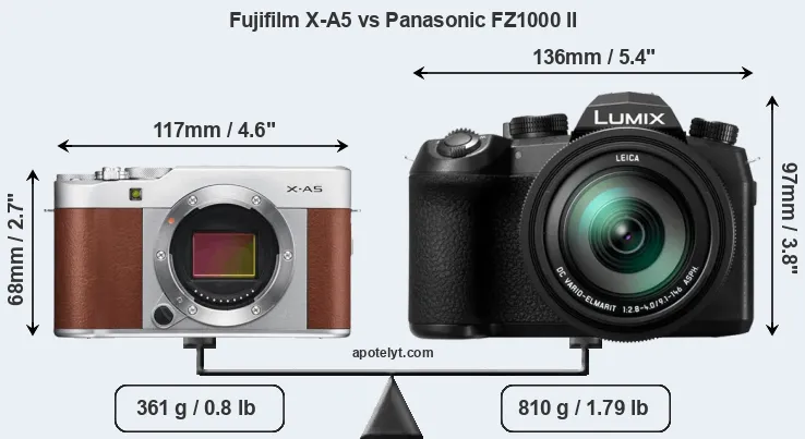 Size Fujifilm X-A5 vs Panasonic FZ1000 II