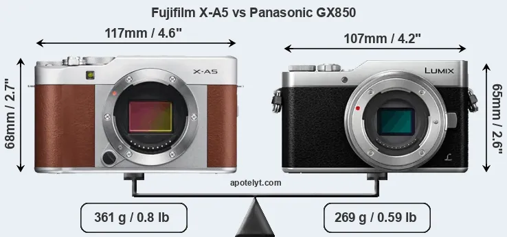Size Fujifilm X-A5 vs Panasonic GX850