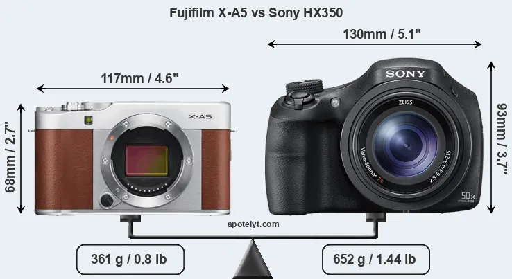 Size Fujifilm X-A5 vs Sony HX350