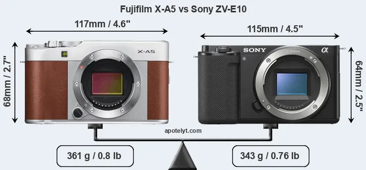 Size Fujifilm X-A5 vs Sony ZV-E10