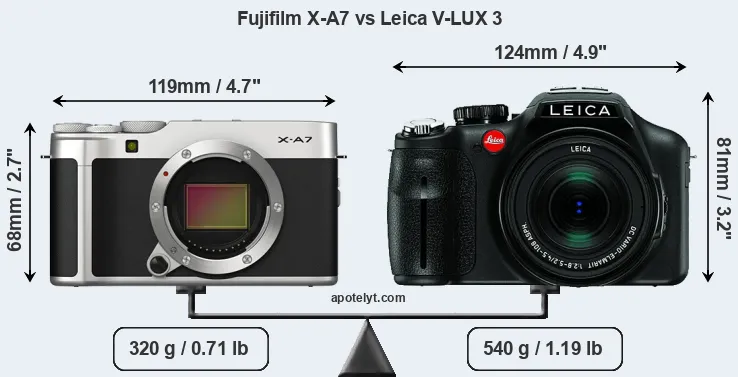 Size Fujifilm X-A7 vs Leica V-LUX 3