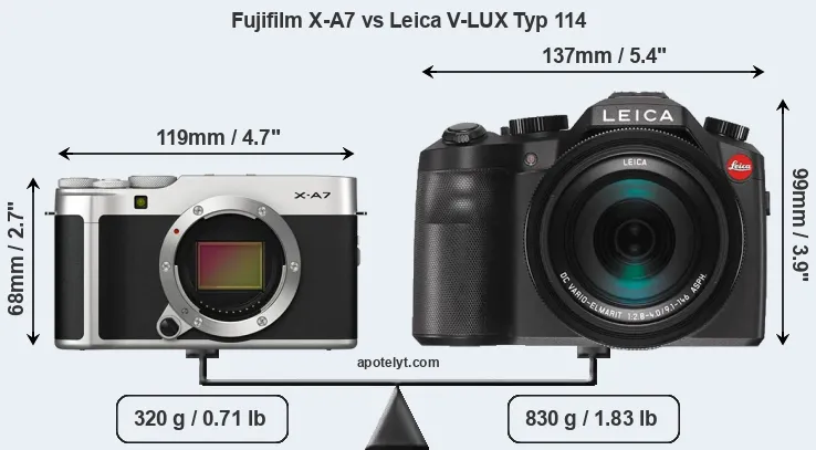 Size Fujifilm X-A7 vs Leica V-LUX Typ 114