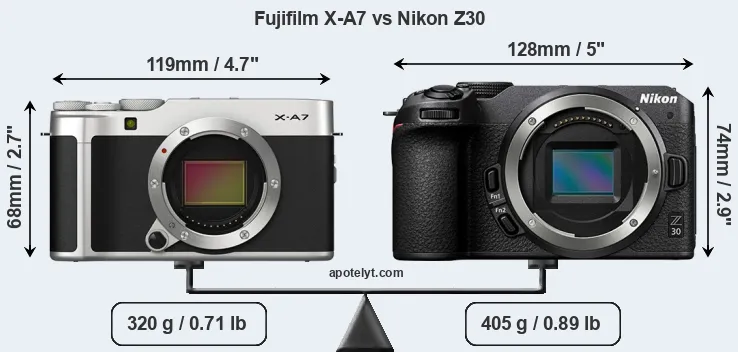 Size Fujifilm X-A7 vs Nikon Z30