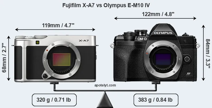 Size Fujifilm X-A7 vs Olympus E-M10 IV
