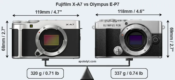 Size Fujifilm X-A7 vs Olympus E-P7