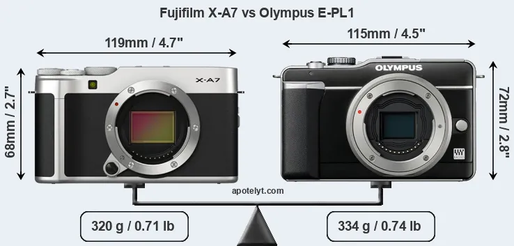 Size Fujifilm X-A7 vs Olympus E-PL1
