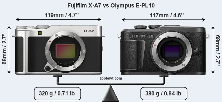 Size Fujifilm X-A7 vs Olympus E-PL10