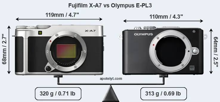 Size Fujifilm X-A7 vs Olympus E-PL3
