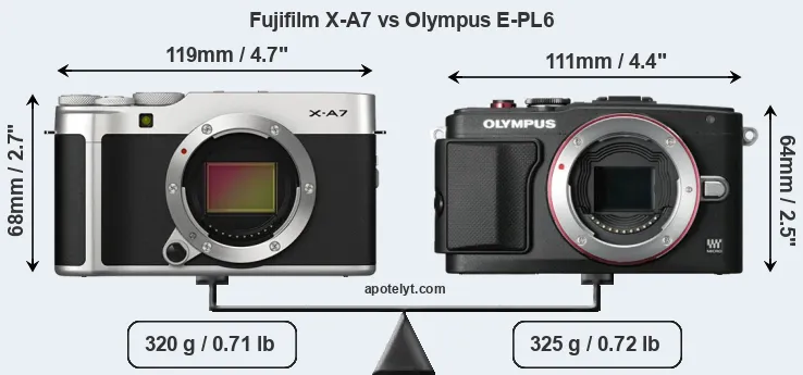 Size Fujifilm X-A7 vs Olympus E-PL6