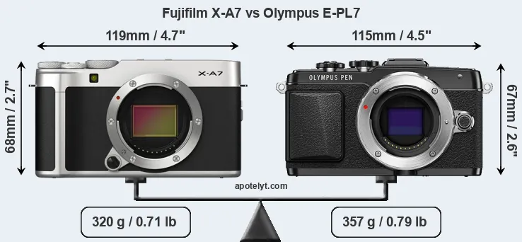 Size Fujifilm X-A7 vs Olympus E-PL7