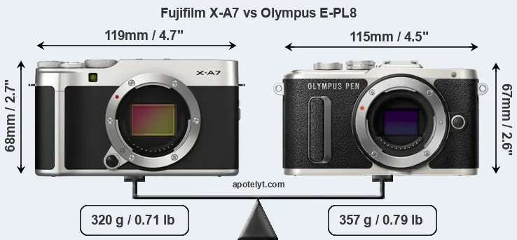 Size Fujifilm X-A7 vs Olympus E-PL8