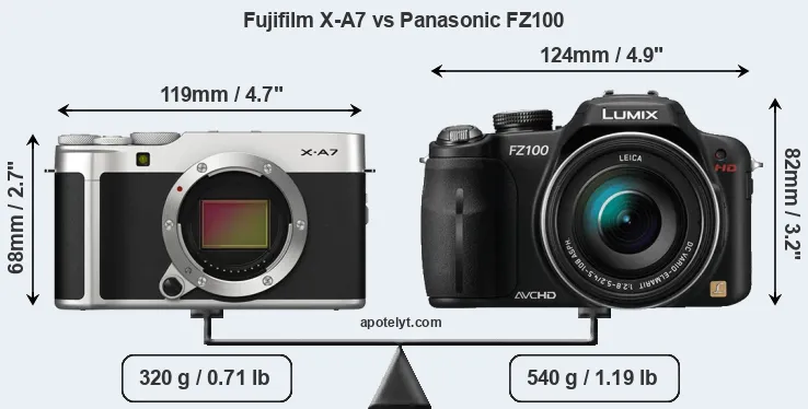 Size Fujifilm X-A7 vs Panasonic FZ100