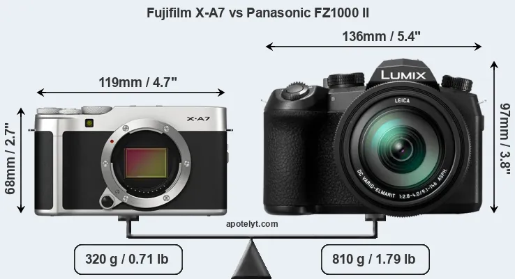 Size Fujifilm X-A7 vs Panasonic FZ1000 II