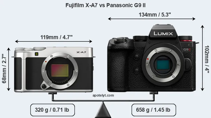 Size Fujifilm X-A7 vs Panasonic G9 II