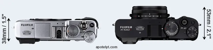 Compare X-E1 versus X100V top