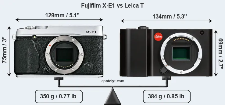 Size Fujifilm X-E1 vs Leica T