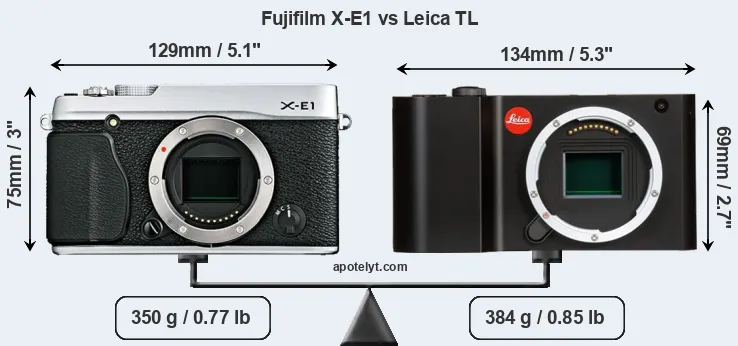 Size Fujifilm X-E1 vs Leica TL
