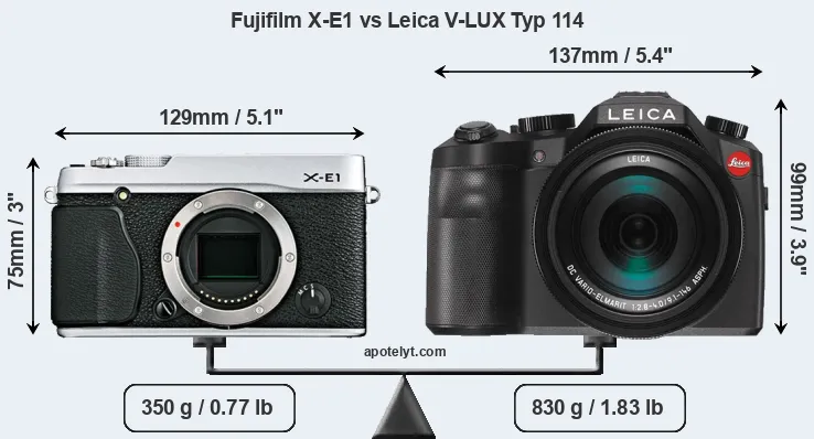 Size Fujifilm X-E1 vs Leica V-LUX Typ 114